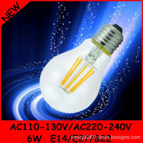 6W E14 E27 B22 base 360 degree emottong LED filament bulb